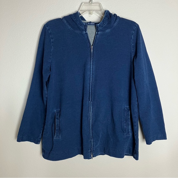 J JILL PureJill Indigo French Terry Jacket L Zip Up Hoodie Casual Coast Comfy - Picture 1 of 9